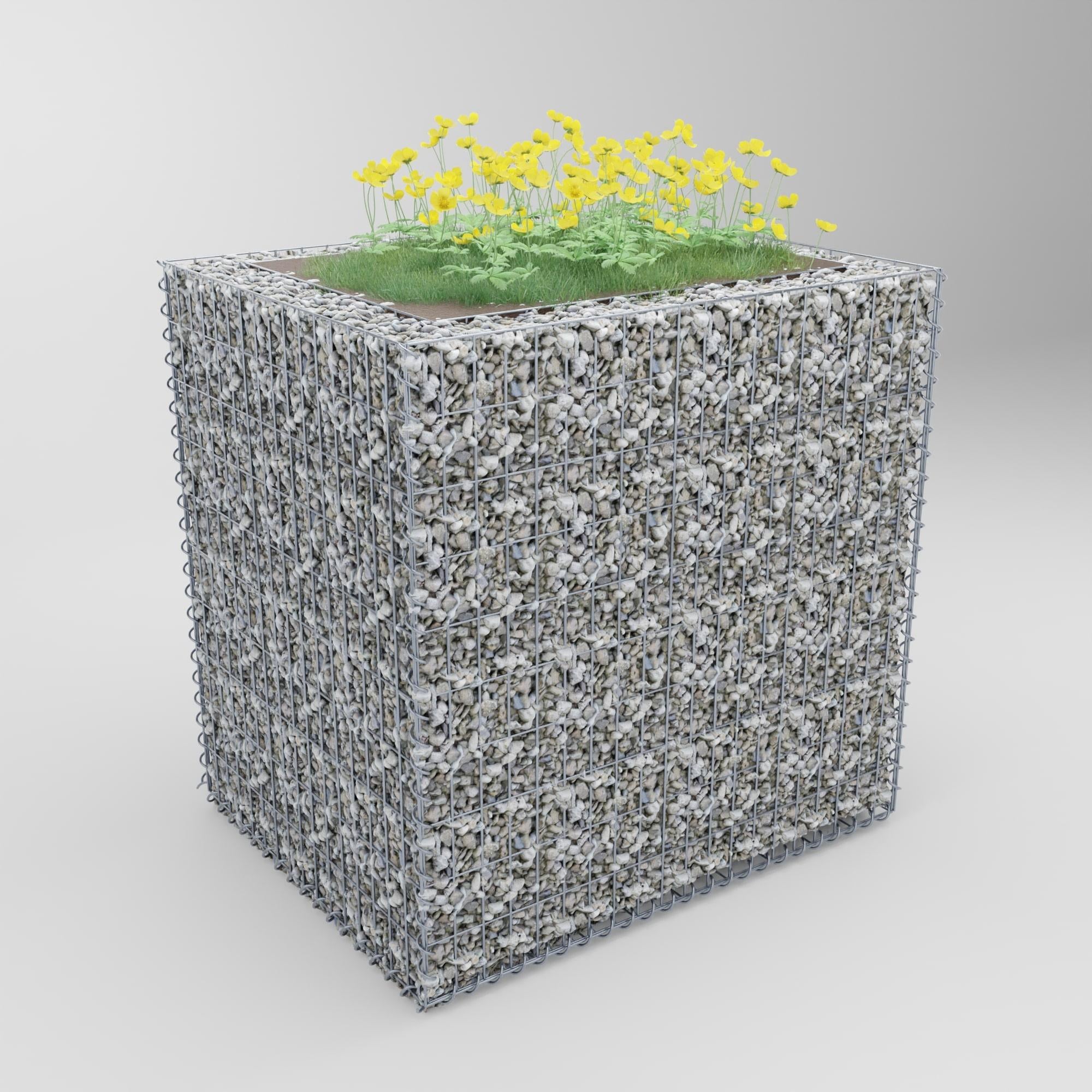 Högbädd, fyrkantig 100 cm x 100 cm x 80 cm (L x H x D), maskstorlek 5 x 10 cm, väggtjocklek 10 cm