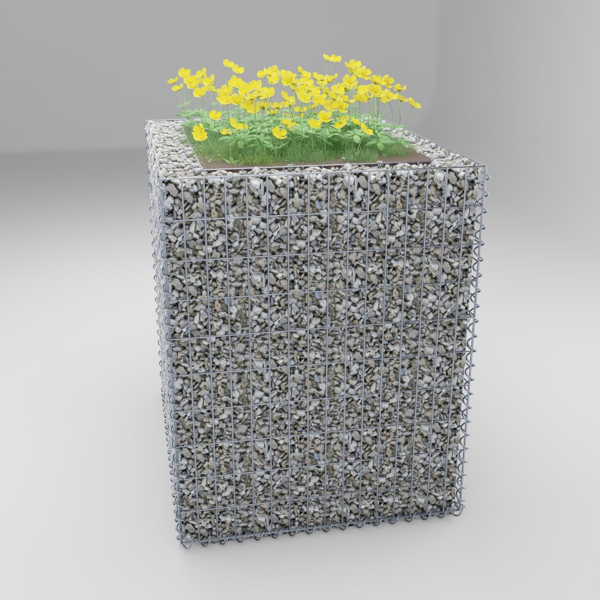 Högbädd, fyrkantig 100 cm x 100 cm x 80 cm (L x H x D), maskstorlek 5 x 10 cm, väggtjocklek 10 cm