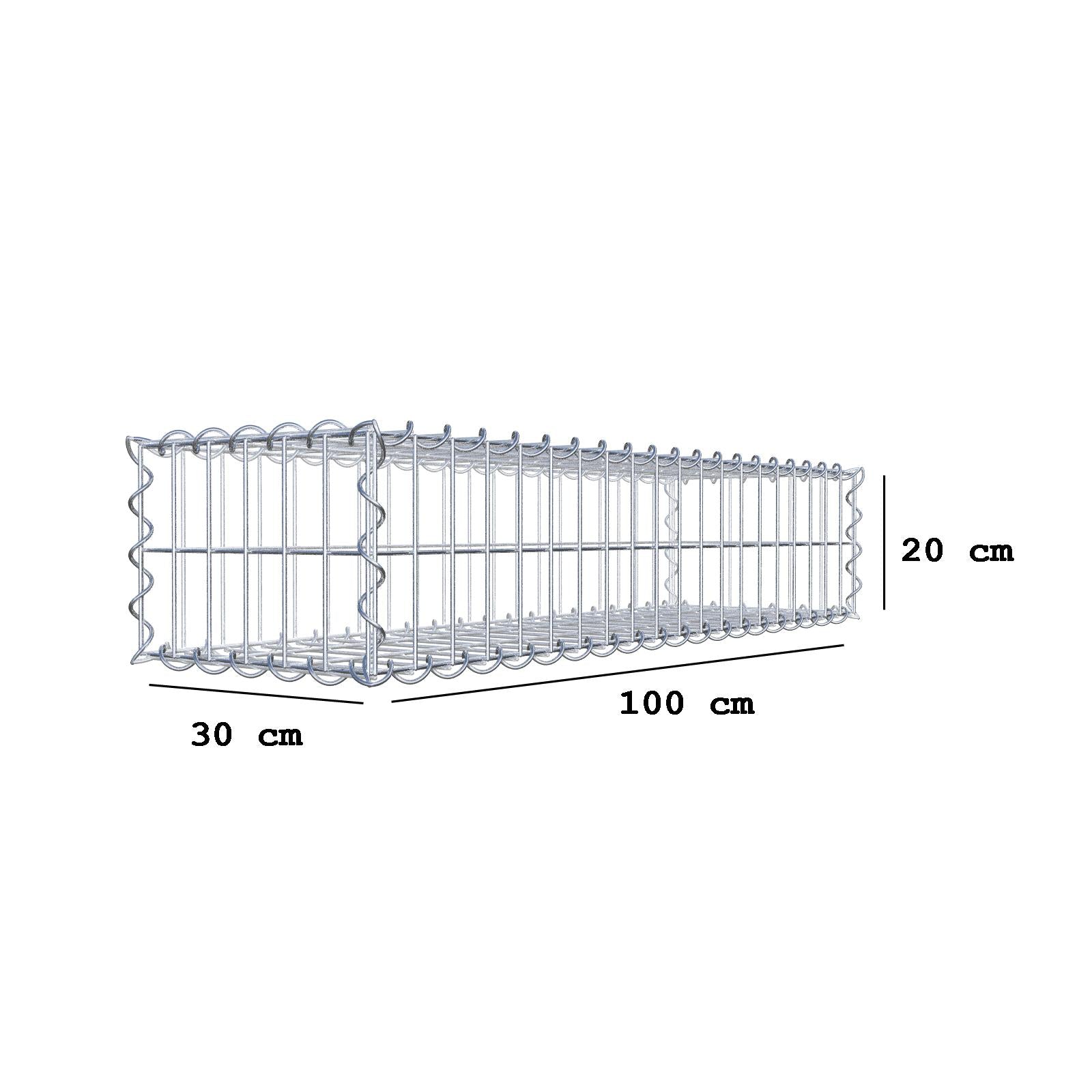 Gabion 100 cm x 20 cm x 30 cm (L x H x D), mesh size 5 cm x 10 cm, spiral