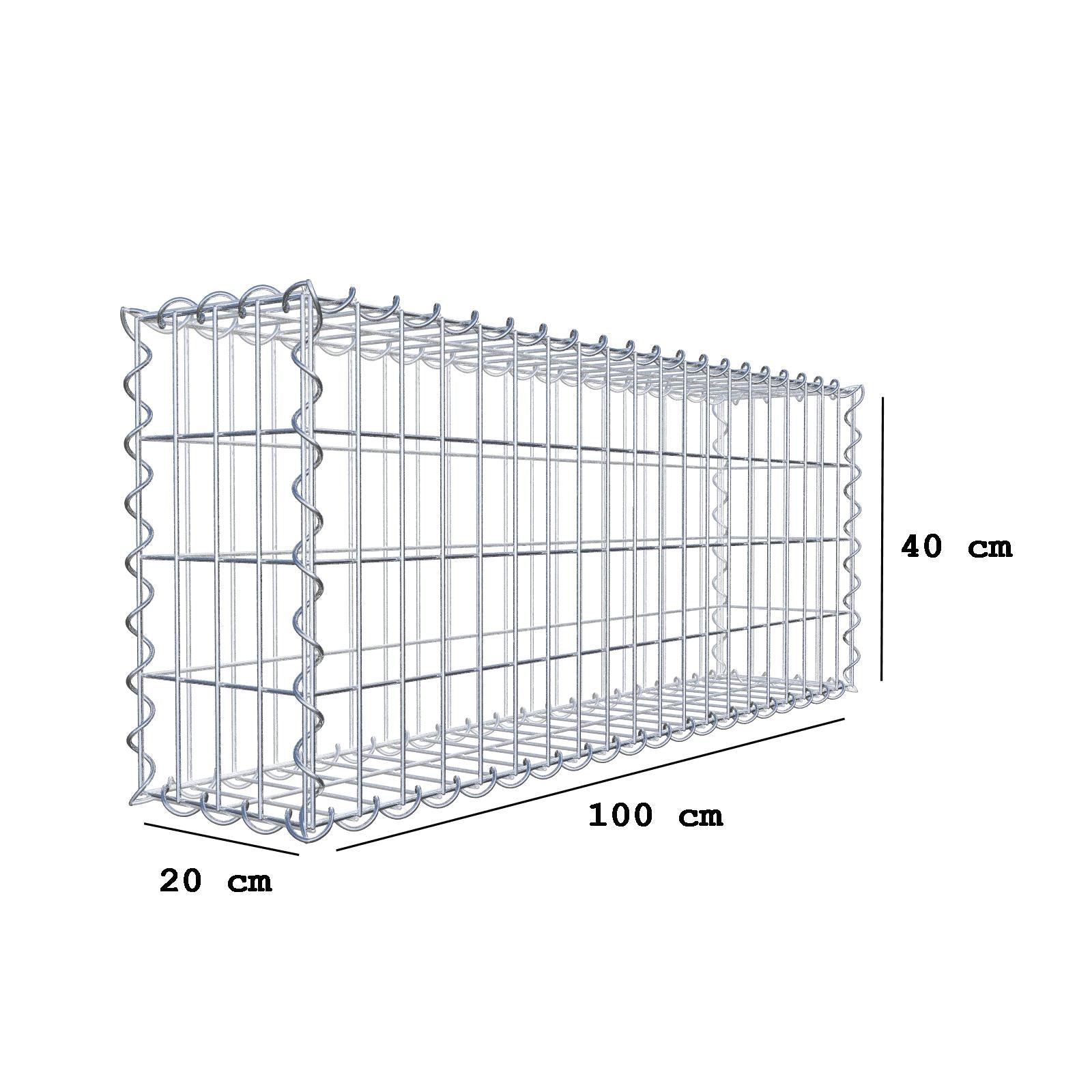 Schanskorf 100 cm x 40 cm x 20 cm (L x H x D), maaswijdte 5 cm x 10 cm, spiraalvormig