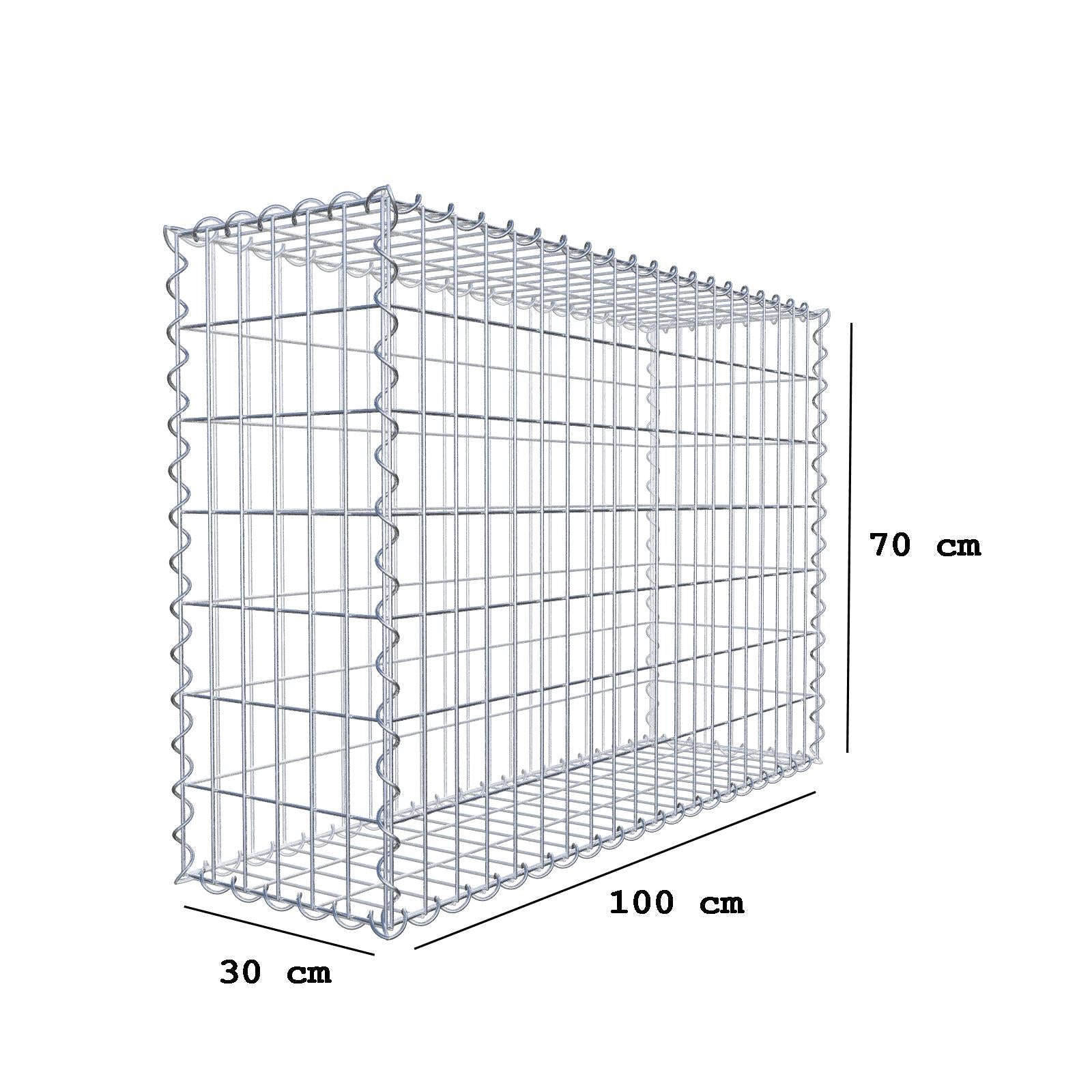 Gabião 100 cm x 70 cm x 30 cm (C x A x P), malhagem 5 cm x 10 cm, espiral