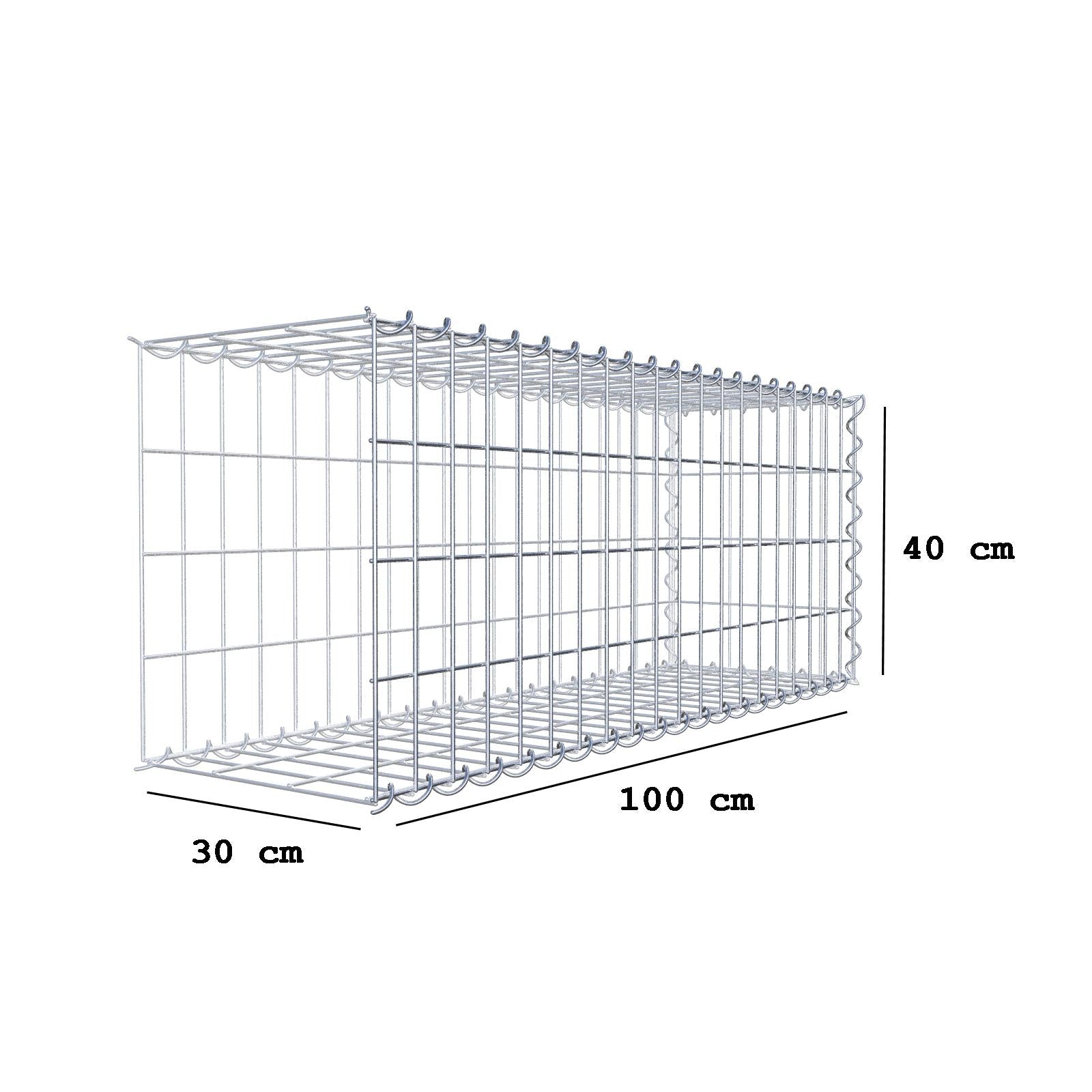 Opvokset gabion type 2 100 cm x 40 cm x 30 cm (L x H x D), maskestørrelse 5 cm x 10 cm, spiral