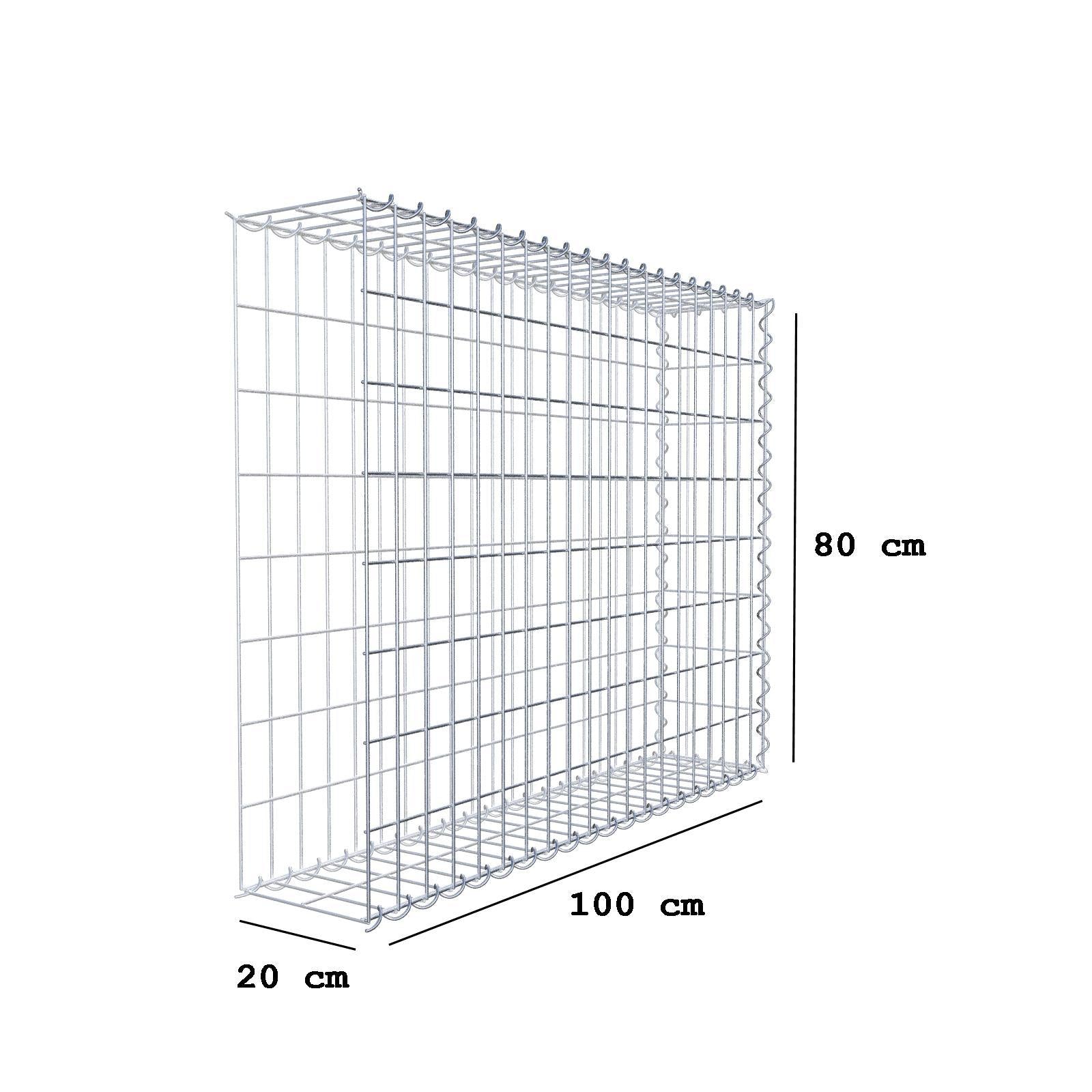 Opvokset gabion type 2 100 cm x 80 cm x 20 cm (L x H x D), maskestørrelse 5 cm x 10 cm, spiral