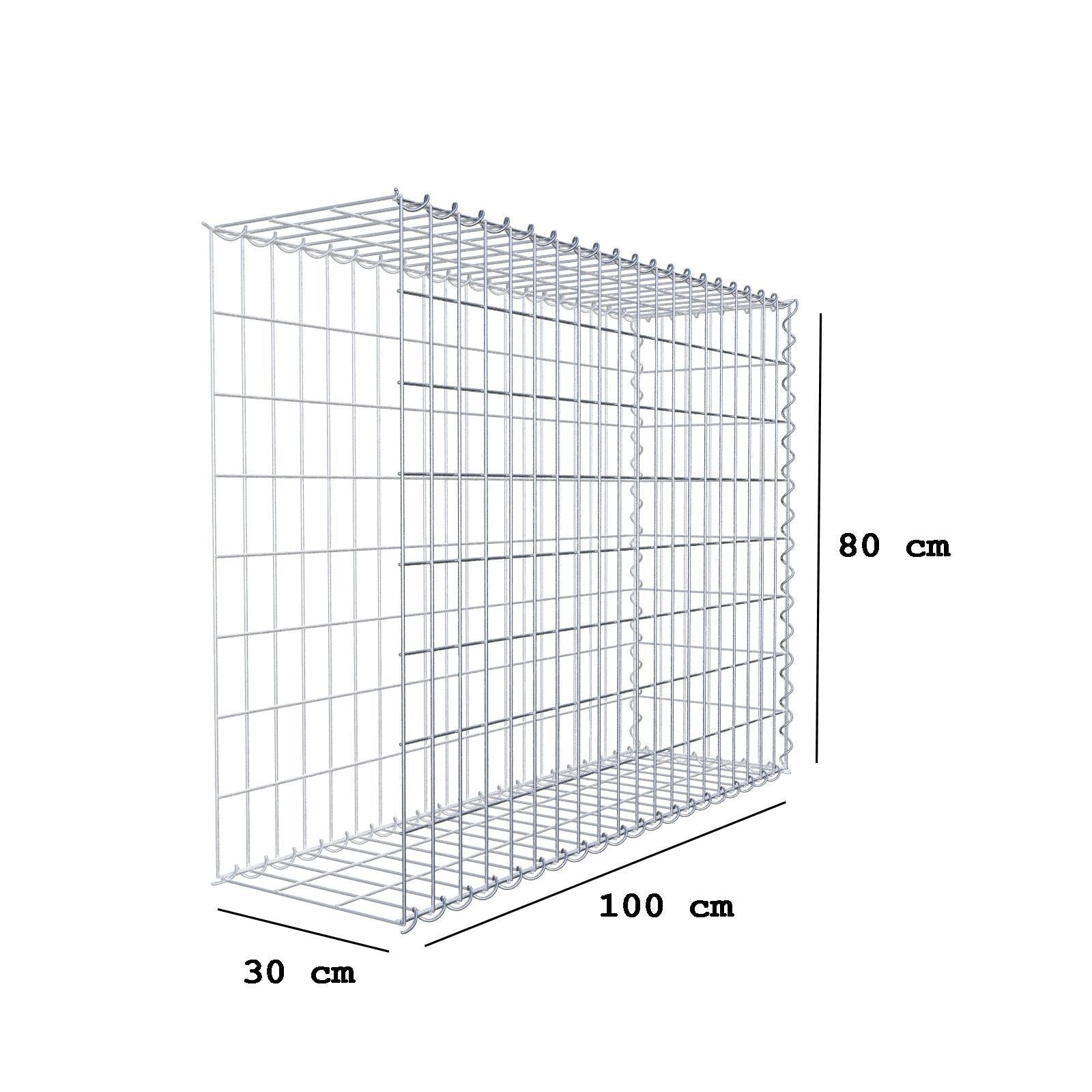 Aangegroeide schanskorf type 2 100 cm x 80 cm x 30 cm (L x H x D), maaswijdte 5 cm x 10 cm, spiraal