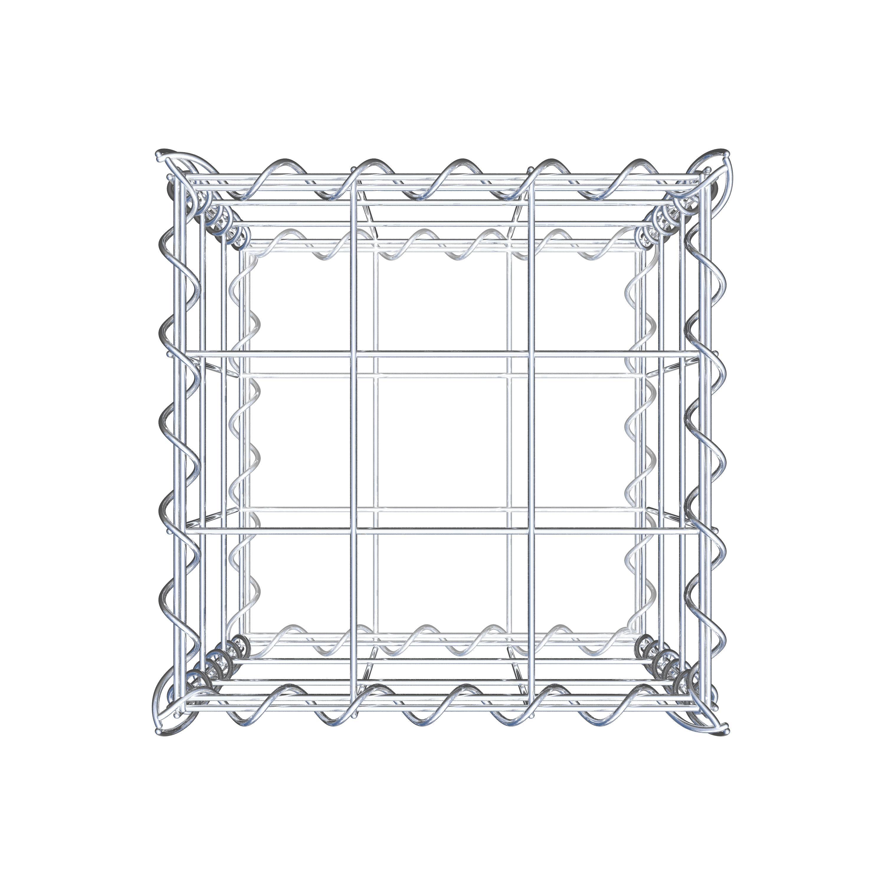Schanskorf 30 cm x 30 cm x 30 cm (L x H x D), maaswijdte 10 cm x 10 cm, spiraalvormig