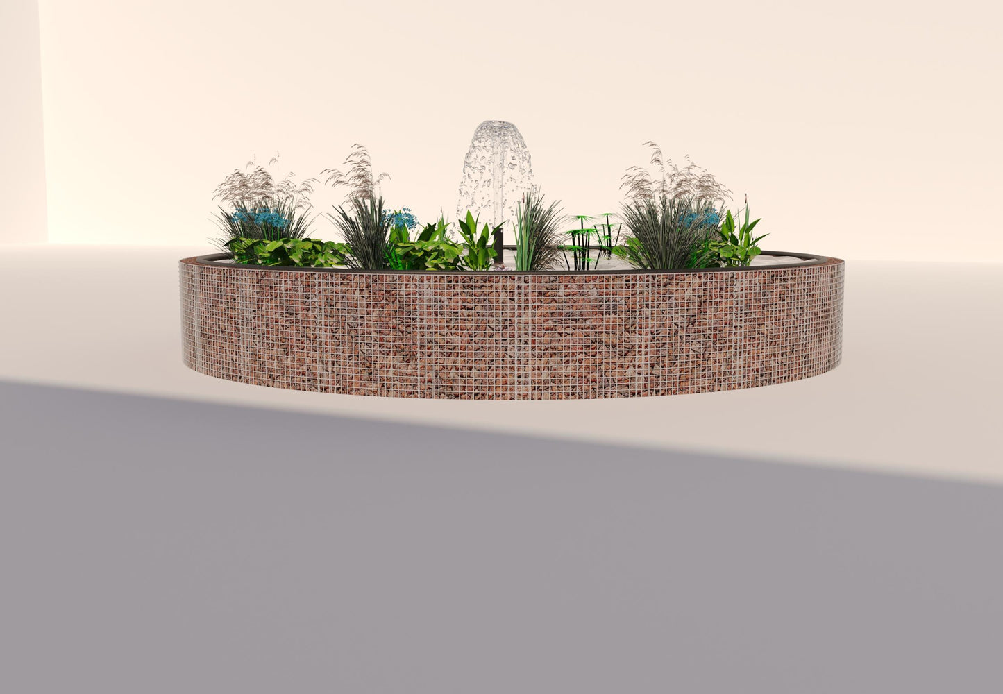 Laghetto rialzato in gabbioni, rotondo, diametro esterno 292 cm, altezza 80 cm, maglia 5 x 5 cm, spessore parete 15 cm