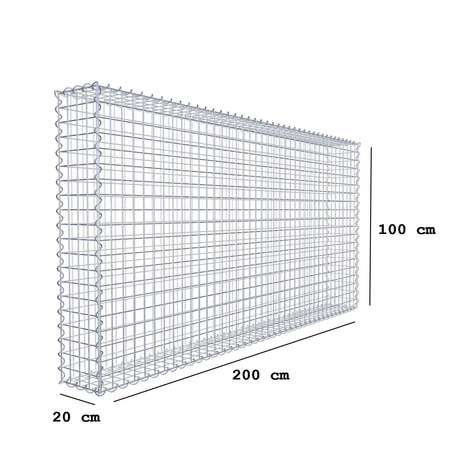 Schanskorf 200 cm x 100 cm x 20 cm (L x H x D), maaswijdte 5 cm x 5 cm, spiraalvormig