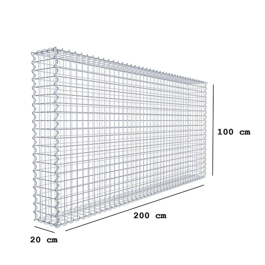 Gabion 200 cm x 100 cm x 20 cm (L x H x D), maskestørrelse 5 cm x 5 cm, spiral