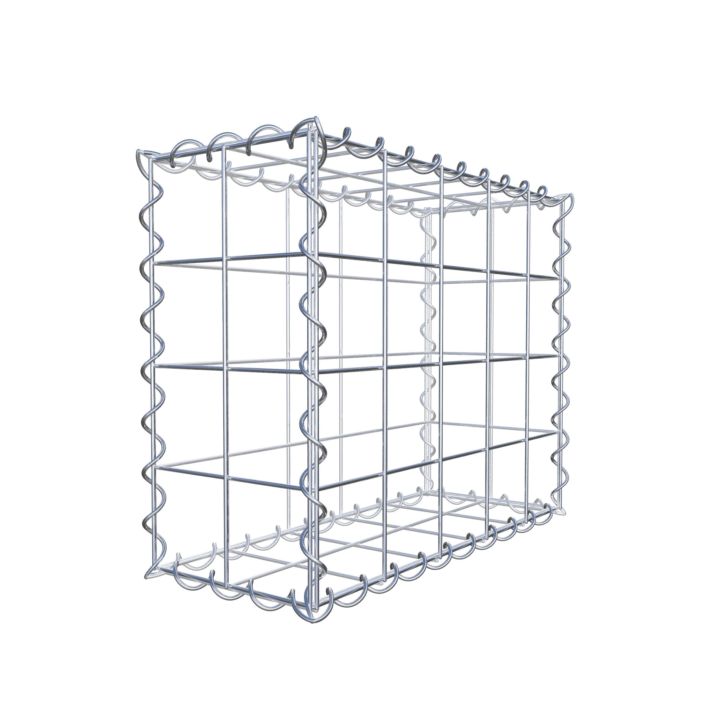 Schanskorf 50 cm x 40 cm x 20 cm (L x H x D), maaswijdte 10 cm x 10 cm, spiraalvormig