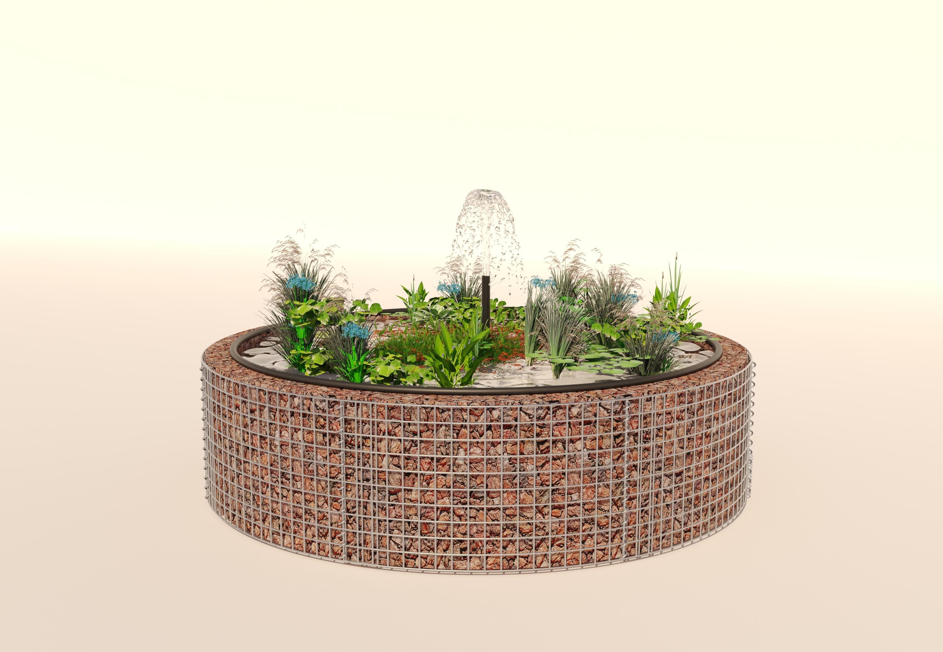 Gabionupphöjd damm, rund, ytterdiameter 202 cm, höjd 50 cm, maskstorlek 5 x 5 cm, väggtjocklek 15 cm