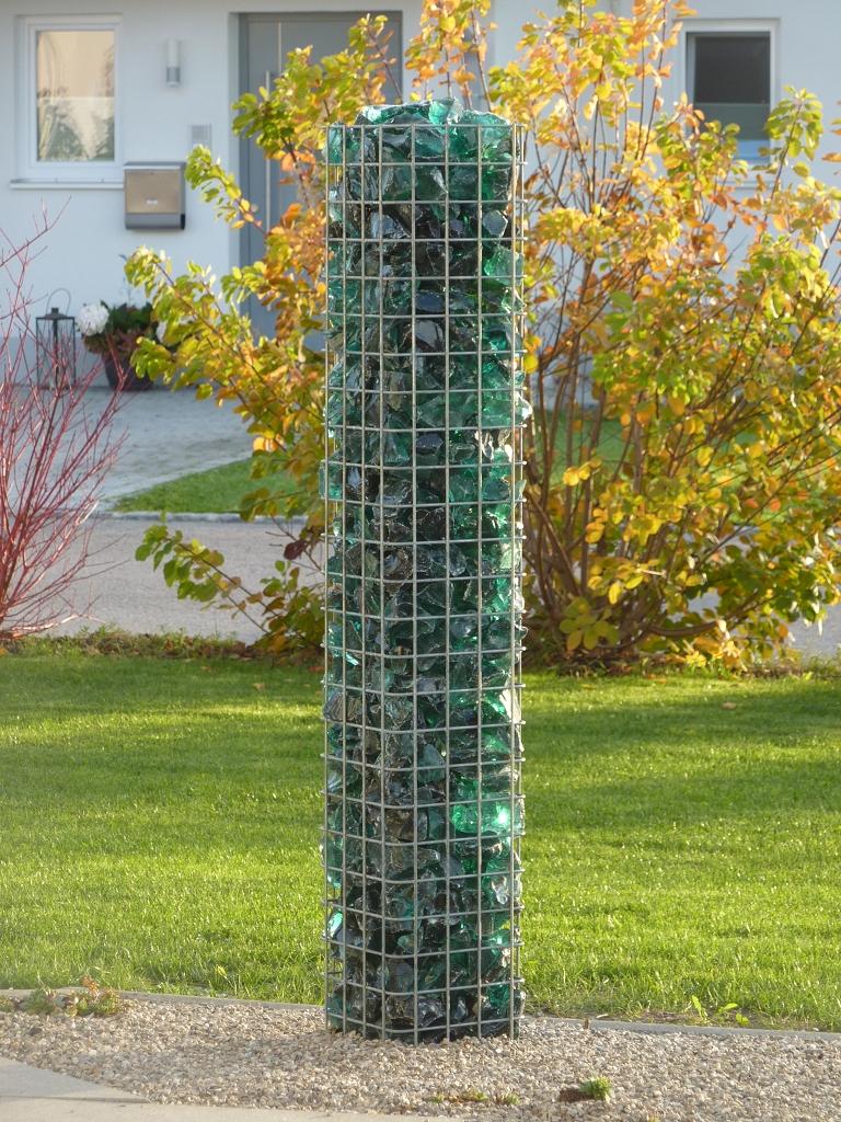 Columna de gaviones, cuadrada 22 cm x 22 cm, 160 cm de altura, MW 5 cm x 5 cm