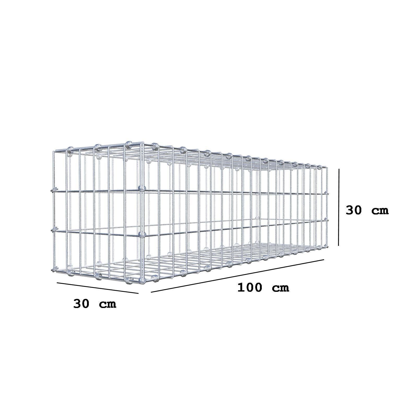 Gabion 100 cm x 30 cm x 30 cm (L x H x D), maskestørrelse 5 x 10 cm, spiralring