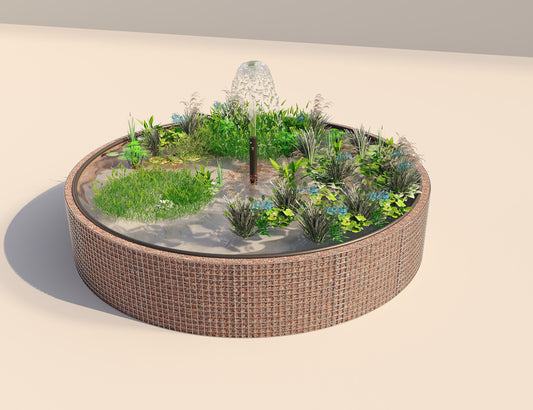 Gabião de lago elevado redondo, diâmetro exterior 412 cm, altura 80 cm, dimensão da malha 5 x 5 cm, espessura da parede 15 cm