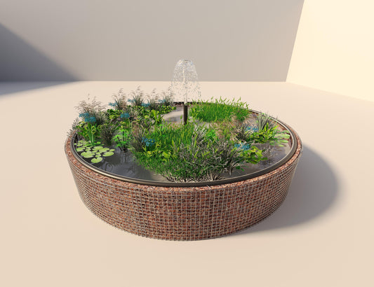 Tanque elevado de gabiões, redondo, diâmetro exterior 442 cm, altura 80 cm, dimensão da malha 5 x 5 cm, espessura da parede 15 cm