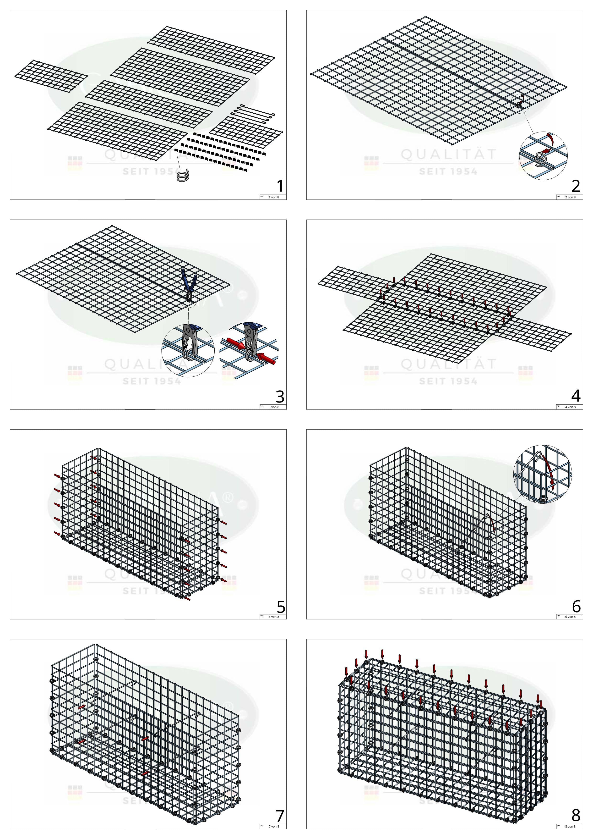 Gabion 100 cm x 60 cm x 50 cm (L x H x D), maskstorlek 5 x 5 cm, spiralring