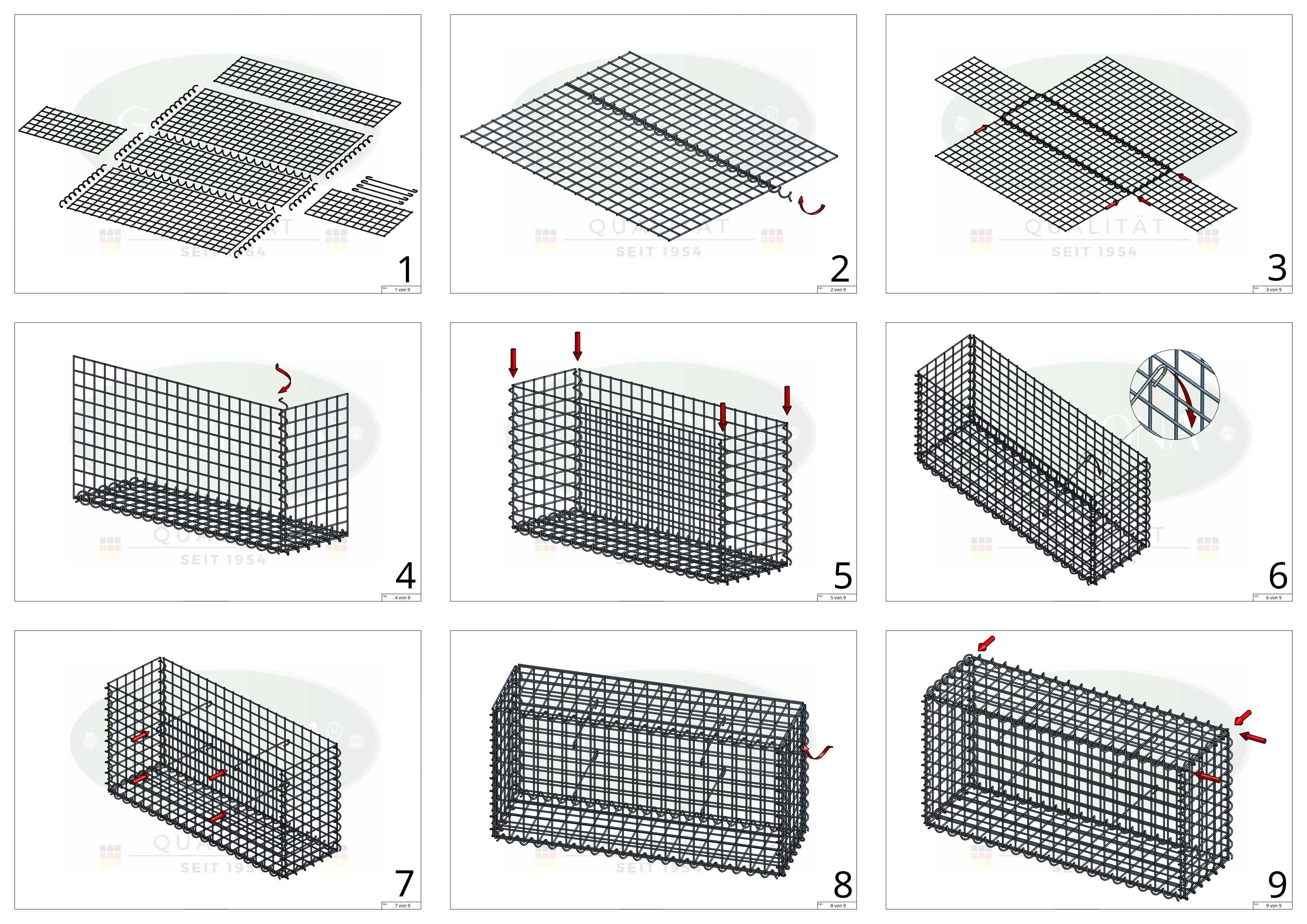 Set of 2 gabions 100 cm x 100 cm x 20 cm (L x H x D), mesh size 5 x 5 cm, spiral