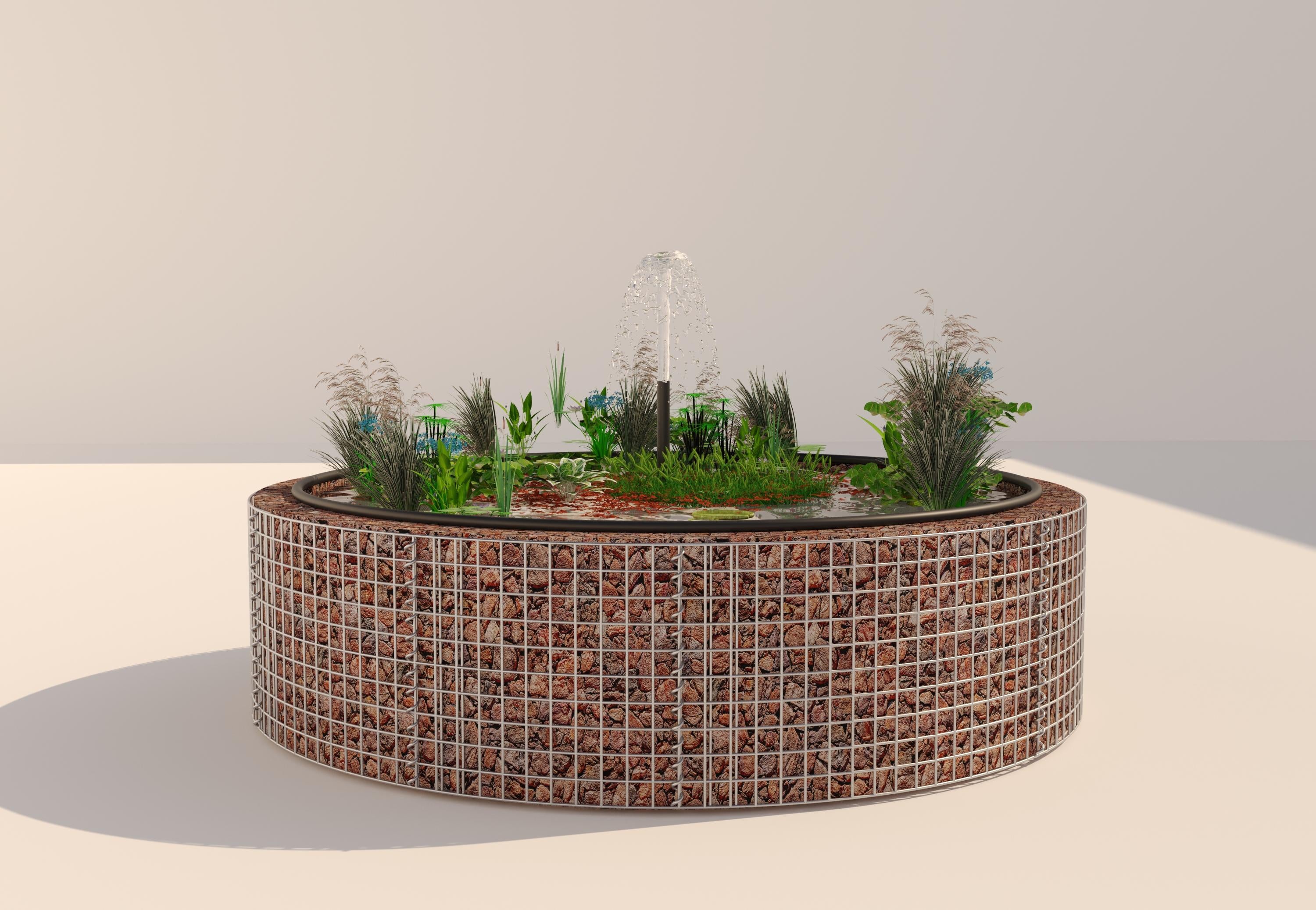 Gabionupphöjd damm, rund, ytterdiameter 202 cm, höjd 50 cm, maskstorlek 5 x 5 cm, väggtjocklek 15 cm