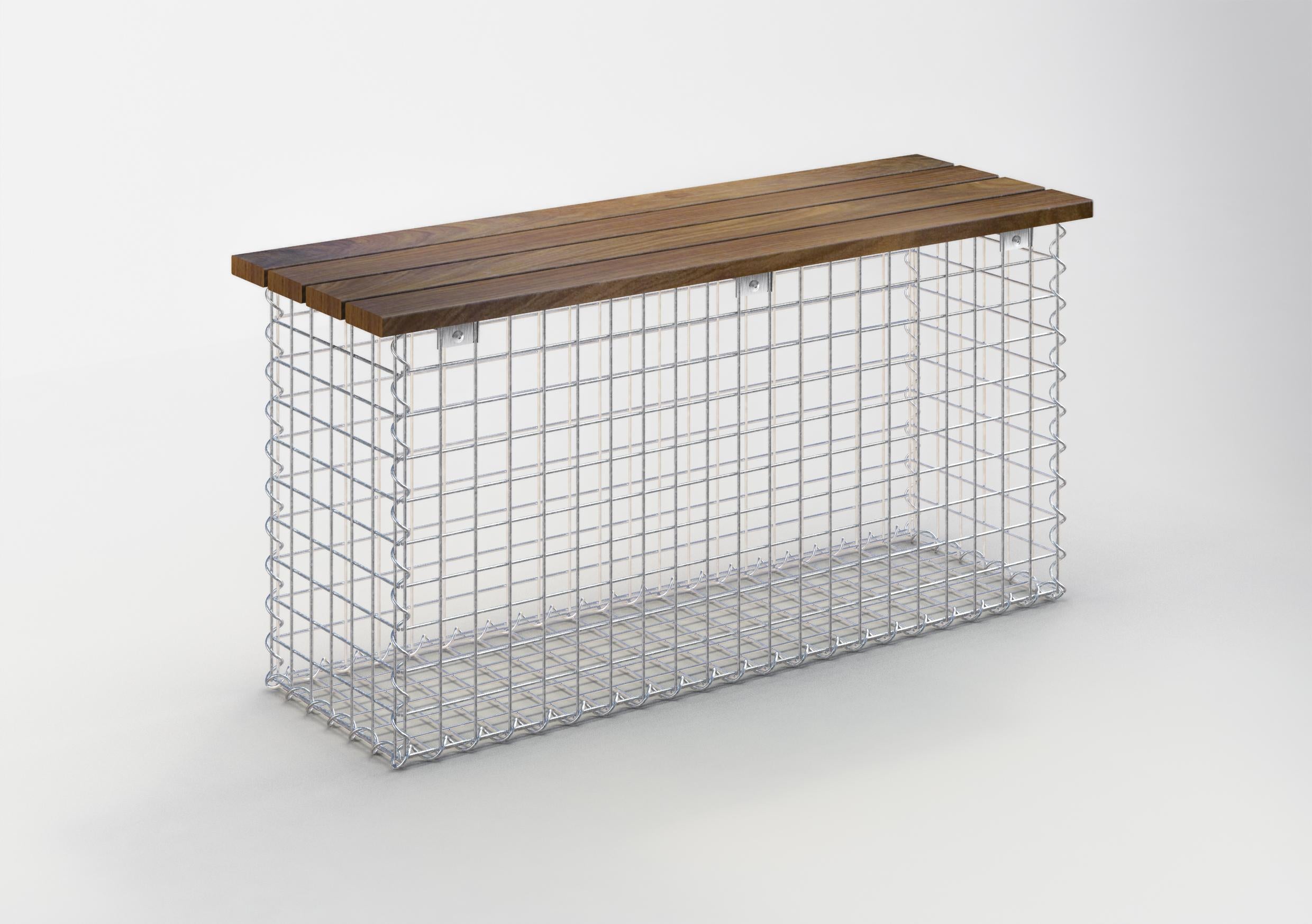 Gabion bench with Cumaru wood, 105 x 50 x 30 cm (L x H x D), galvanized, MW 5 x 5 cm, with spiral lock
