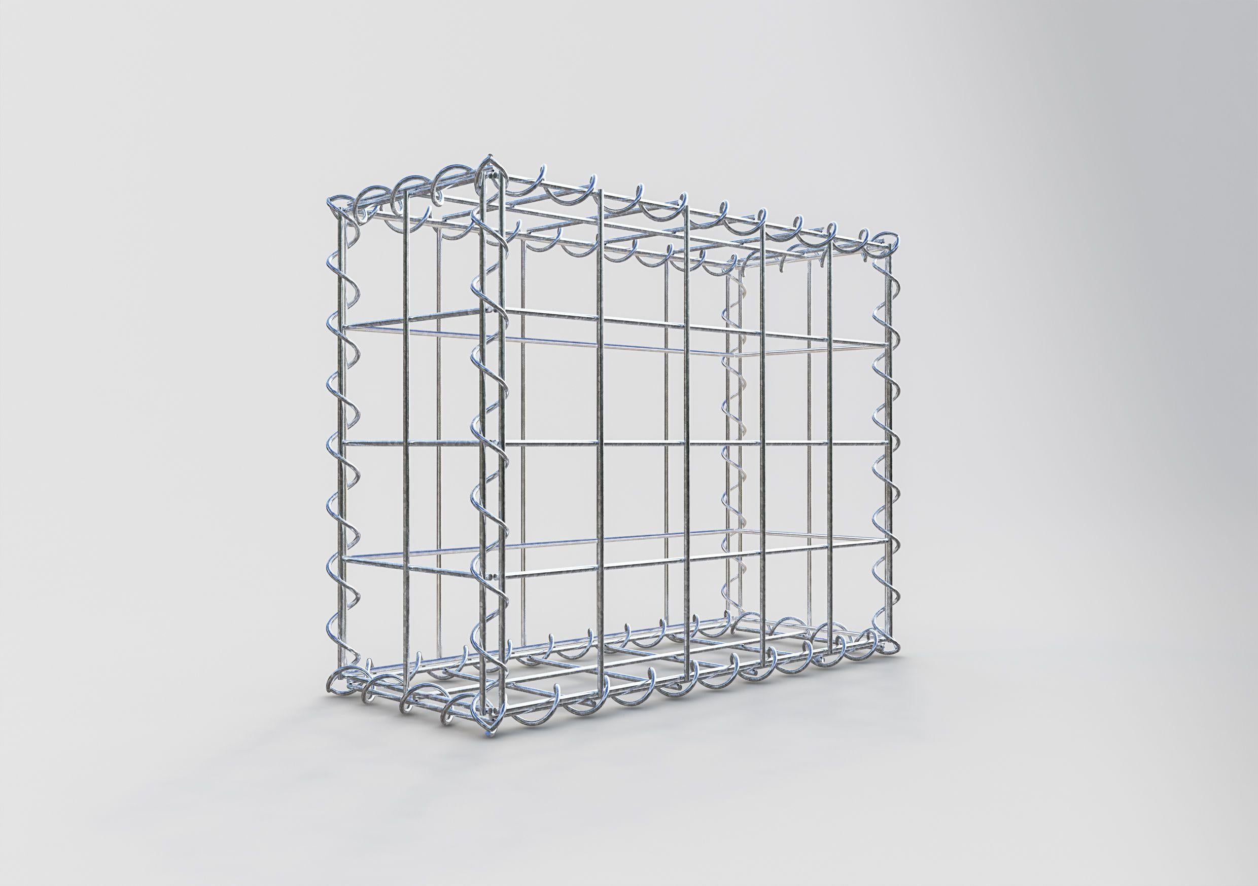 Schanskorf 50 cm x 40 cm x 20 cm (L x H x D), maaswijdte 10 cm x 10 cm, spiraalvormig