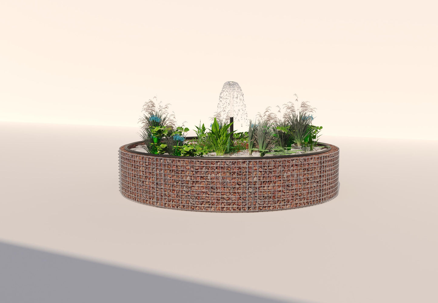 Estanque elevado de gaviones redondo, diámetro exterior 262 cm, altura 50 cm, luz de malla 5 x 5 cm, espesor de pared 15 cm