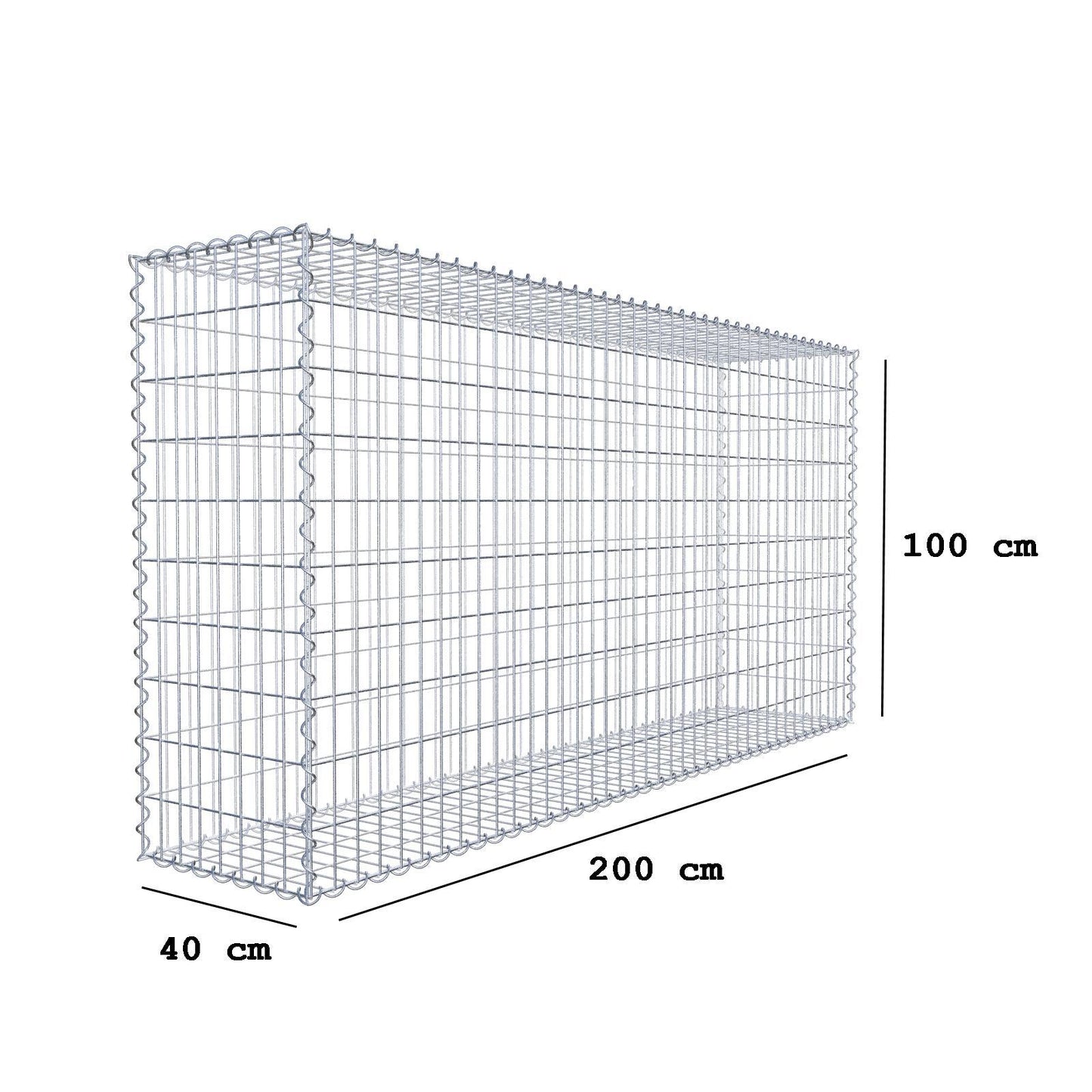 Gabion 200 cm x 100 cm x 40 cm (L x H x P), mailles 5 cm x 10 cm, spirale