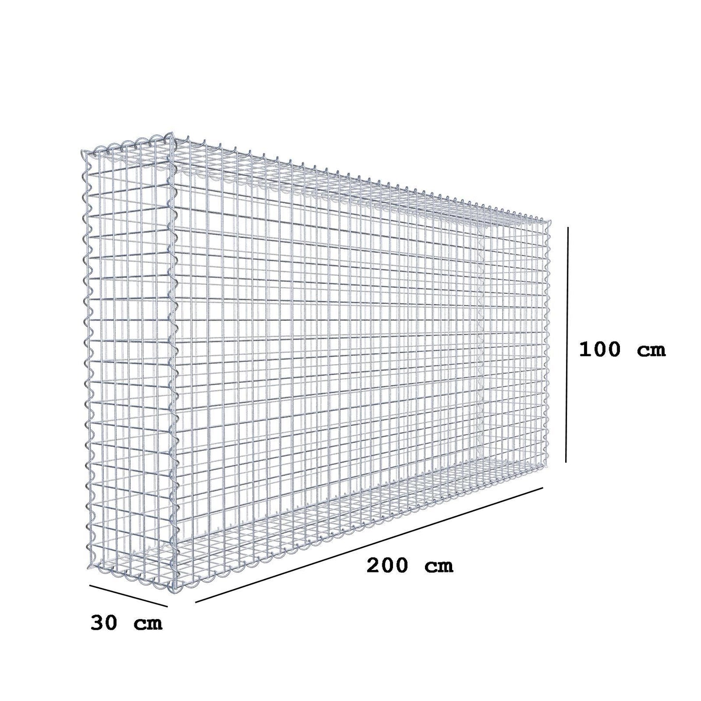 Schanskorf 200 cm x 100 cm x 30 cm (L x H x D), maaswijdte 5 cm x 5 cm, spiraalvormig