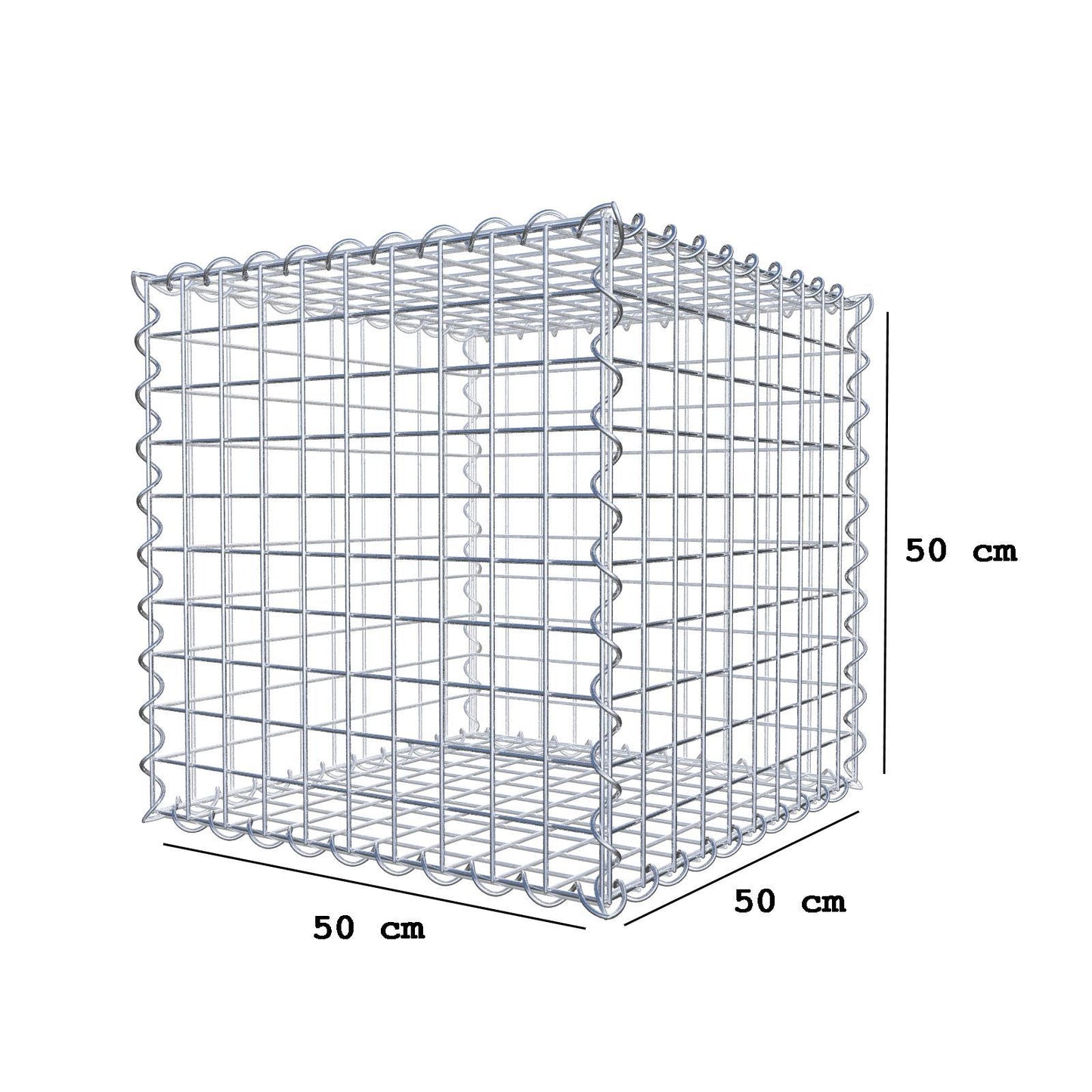 Gabion 50 cm x 50 cm x 50 cm (L x H x D), maskestørrelse 5 cm x 5 cm, spiral