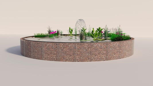 Schanskorven verhoogde vijver, rond, buitendiameter 322 cm, hoogte 80 cm, maaswijdte 5 x 5 cm, wanddikte 15 cm