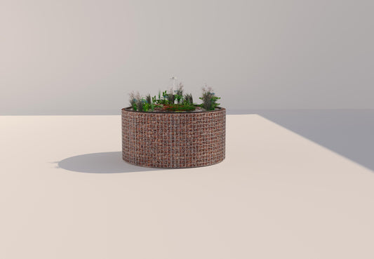 Schanskorven verhoogde vijver, rond, buitendiameter 172 cm, hoogte 80 cm, maaswijdte 5 x 5 cm, wanddikte 15 cm