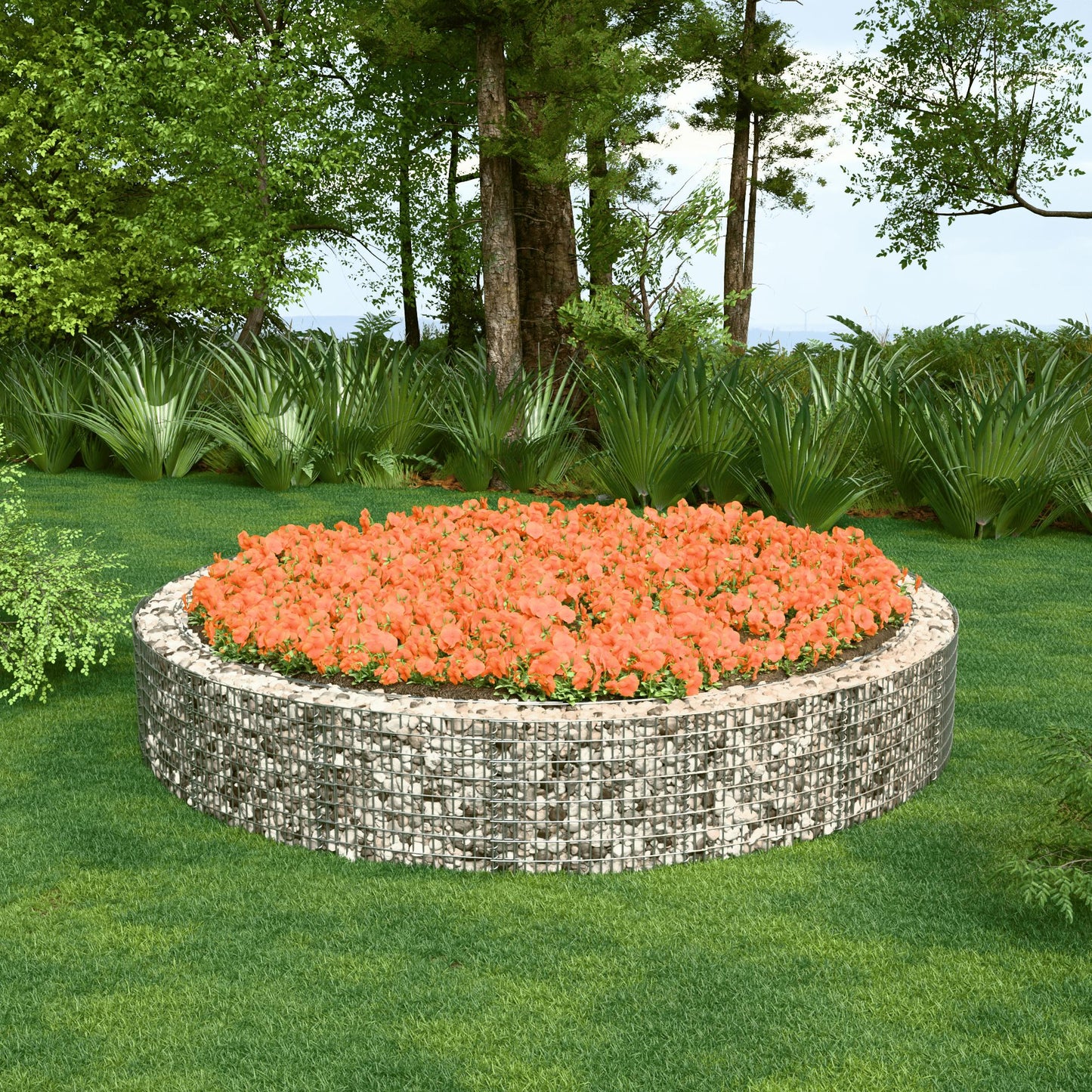 Rond verhoogd bed, buitendiameter 502 cm, hoogte 50 cm, maaswijdte 5 x 10 cm, wanddikte 15 cm