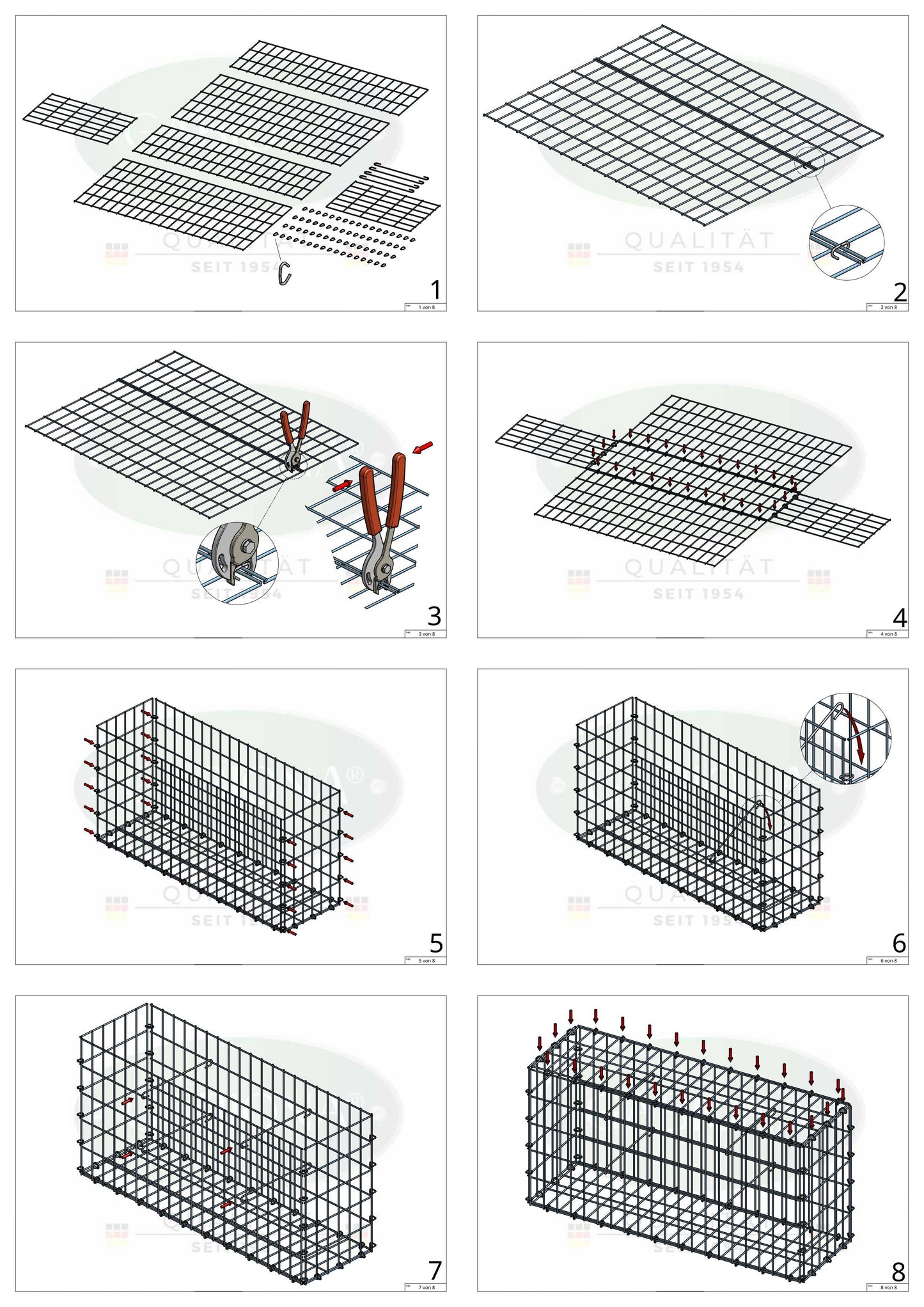 Gabião 100 cm x 50 cm x 50 cm (C x A x P), malhagem 5 cm x 10 cm, anel C