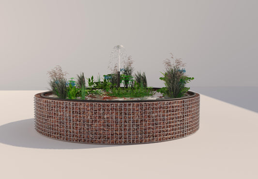 Gabion-hævedam rund, ydre diameter 262 cm, højde 50 cm, maskestørrelse 5 x 5 cm, vægtykkelse 15 cm