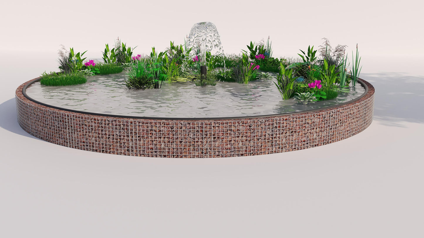 Gabion verhoogde vijver, rond, buitendiameter 292 cm, hoogte 50 cm, maaswijdte 5 x 5 cm, wanddikte 15 cm