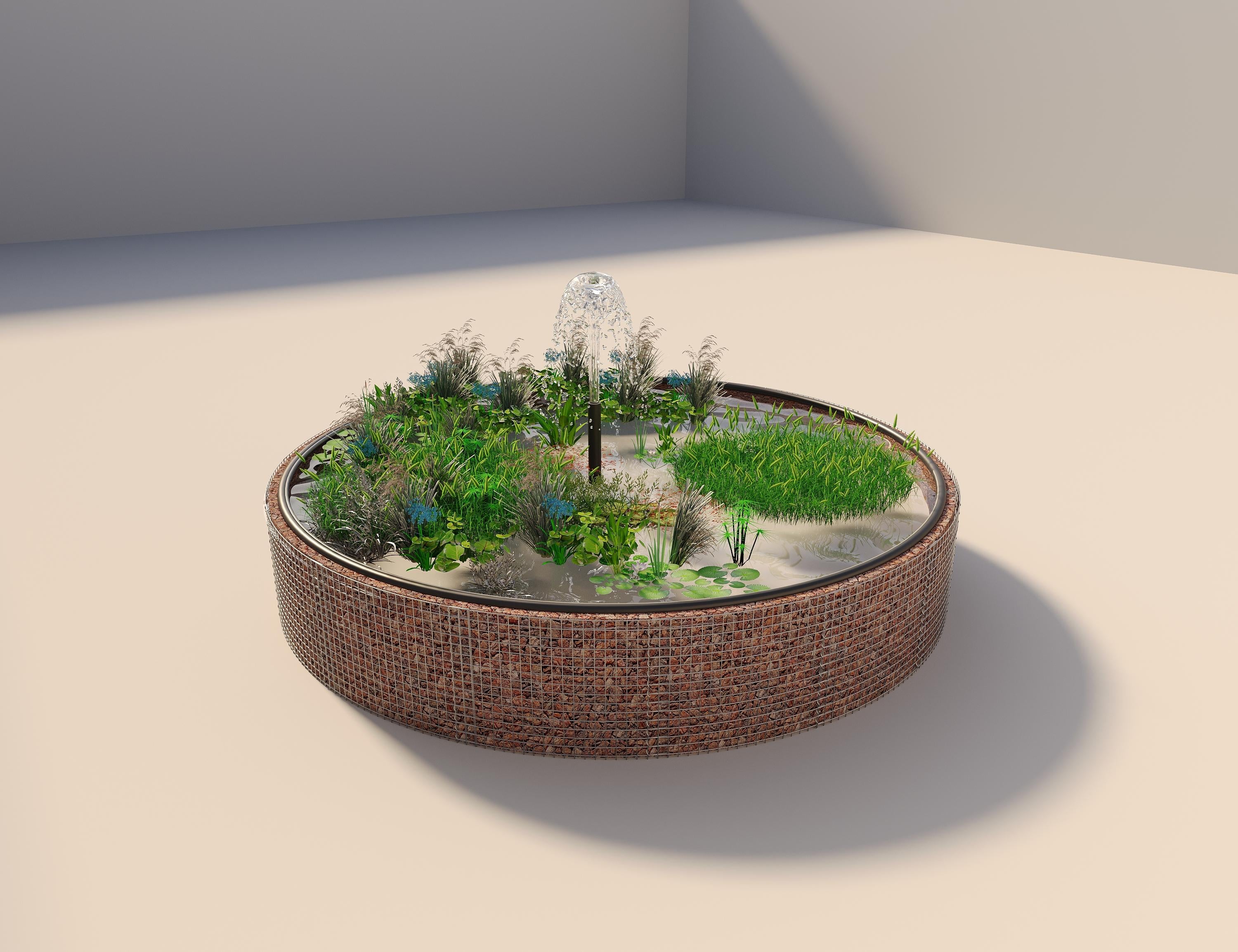 Gabion bassin surélevé rond, diamètre extérieur 472 cm, hauteur 80 cm, mailles 5 x 5 cm, épaisseur de paroi 15 cm
