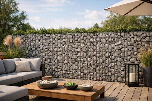 Gabionenzaun als Sichtschutz für die Terrasse