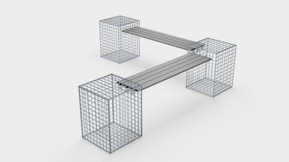 Garden bench 3 spiral gabions - 205 x 60 x 40 cm (L x H x D) MW 5 x 5 cm, with recycled cover in anthracite