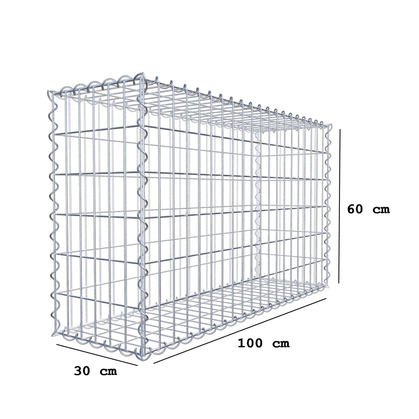 Gabion 100 cm x 60 cm x 30 cm (L x H x D), maskstorlek 5 cm x 10 cm, spiral