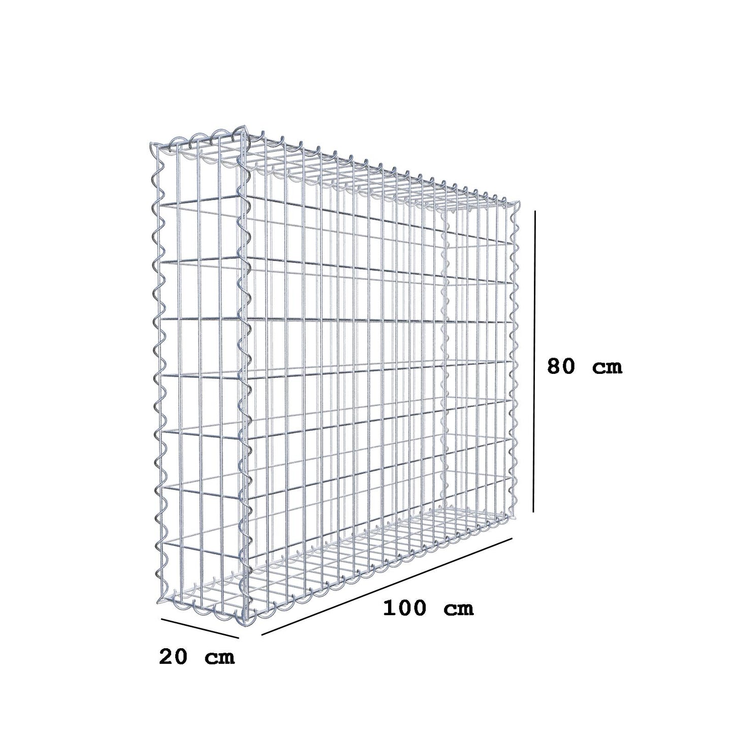 Gabion 100 cm x 80 cm x 20 cm (L x H x D), mesh size 5 cm x 10 cm, spiral