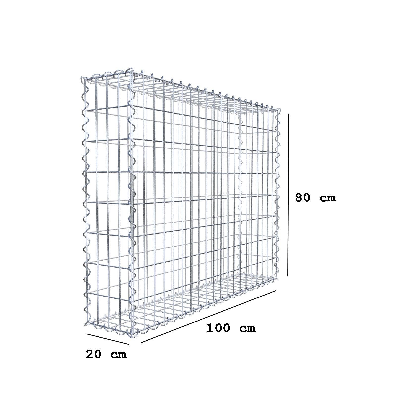 Gabion 100 cm x 80 cm x 20 cm (L x H x D), maskstorlek 5 cm x 10 cm, spiral