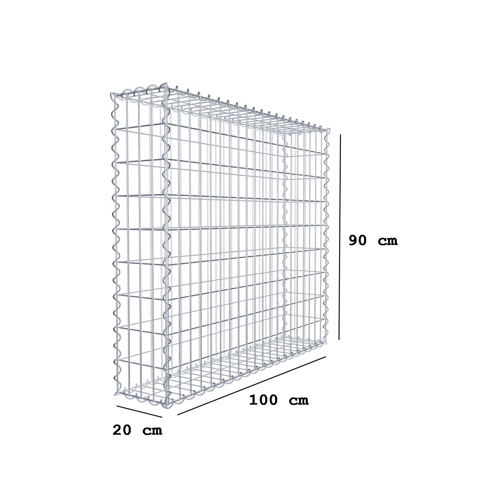 Gabion 100 cm x 90 cm x 20 cm (L x H x D), maskstorlek 5 cm x 10 cm, spiral