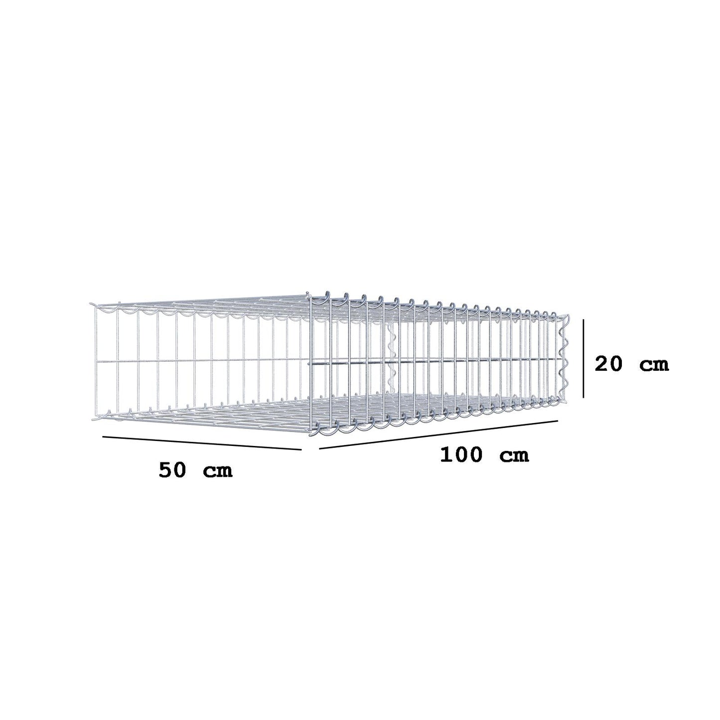 Gabion rapporté type 2 100 cm x 20 cm x 50 cm (L x H x P), mailles 5 cm x 10 cm, spirale