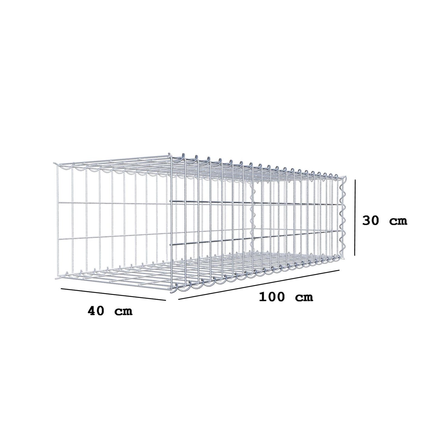 Gavión adulto tipo 2 100 cm x 30 cm x 40 cm (largo x alto x profundidad), tamaño de malla 5 cm x 10 cm, espiral