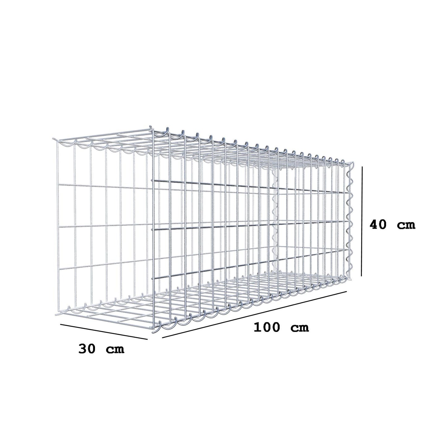 Gabião tipo 2 100 cm x 40 cm x 30 cm (C x A x P), malhagem 5 cm x 10 cm, espiral