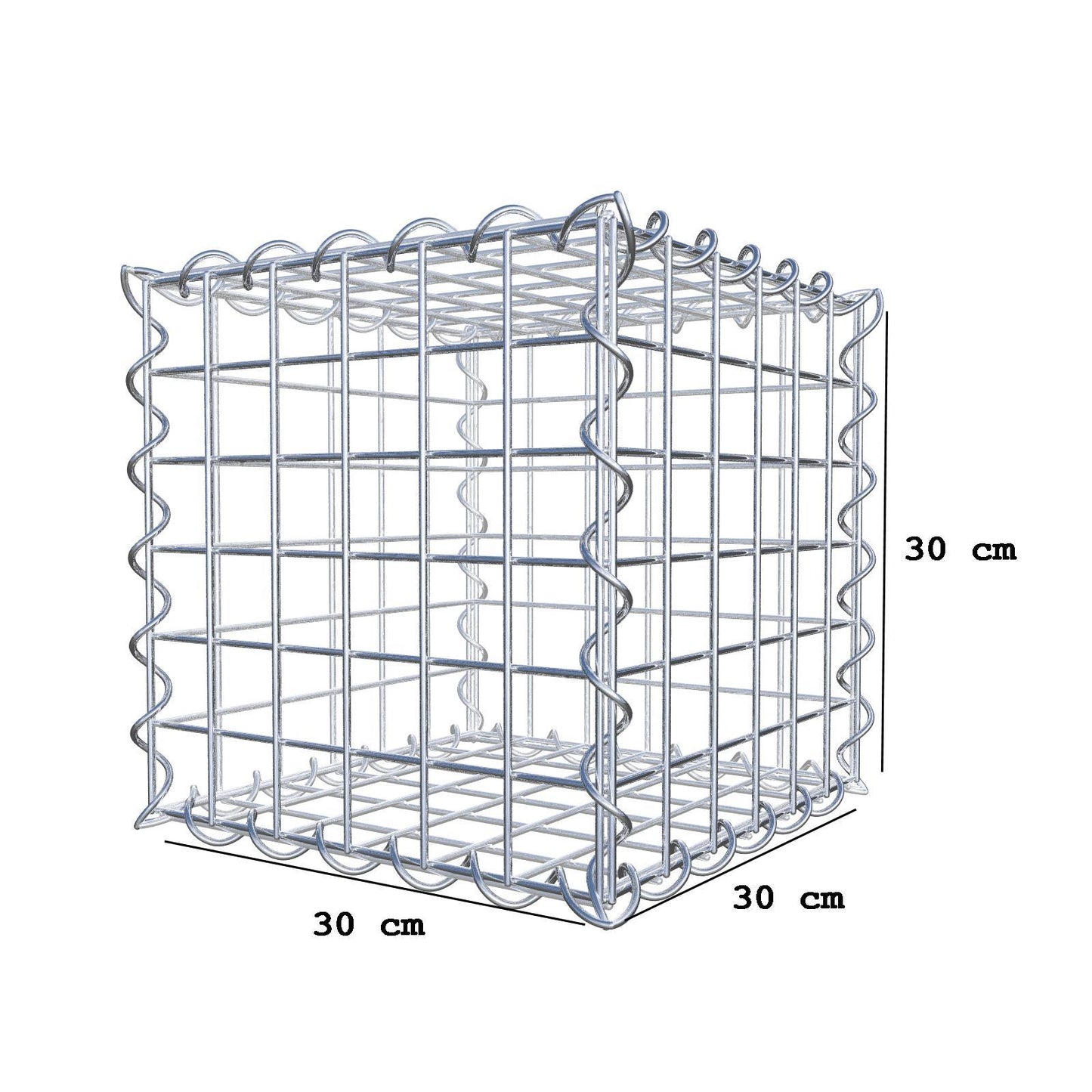 Gabion 30 cm x 30 cm x 30 cm (L x H x D), maskestørrelse 5 cm x 5 cm, spiral