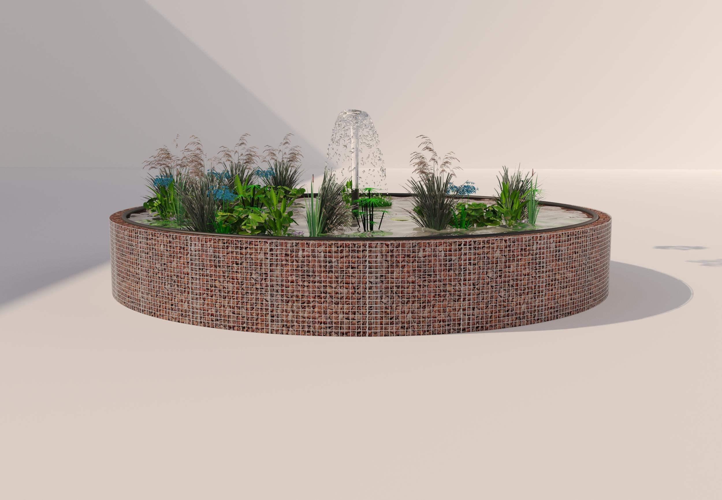 Estanque elevado de gaviones, redondo, diámetro exterior 292 cm, altura 80 cm, malla 5 x 5 cm, espesor de pared 15 cm