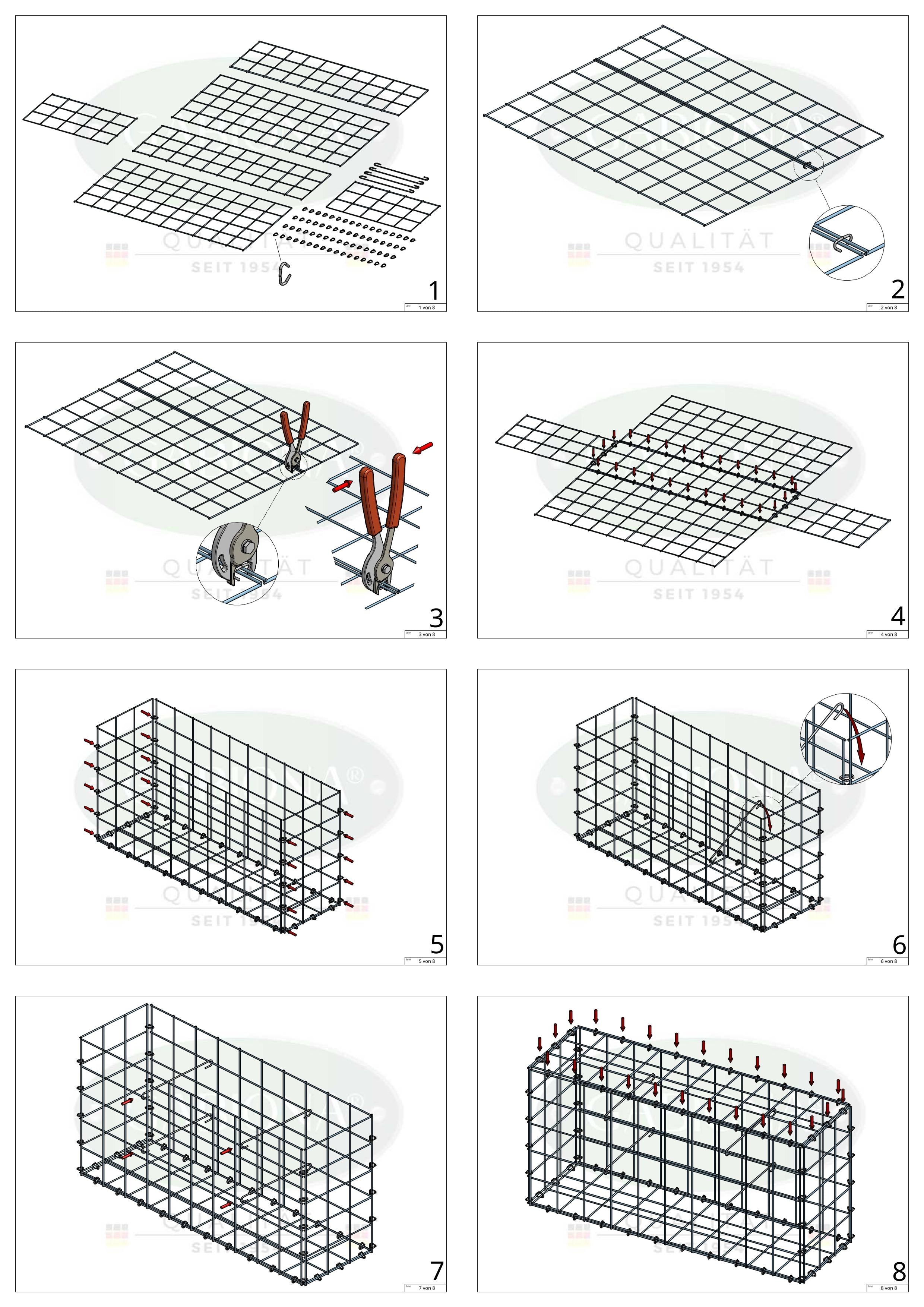 Gabion 200 cm x 100 cm x 50 cm (L x H x D), mesh size 10 cm x 10 cm, C-ring