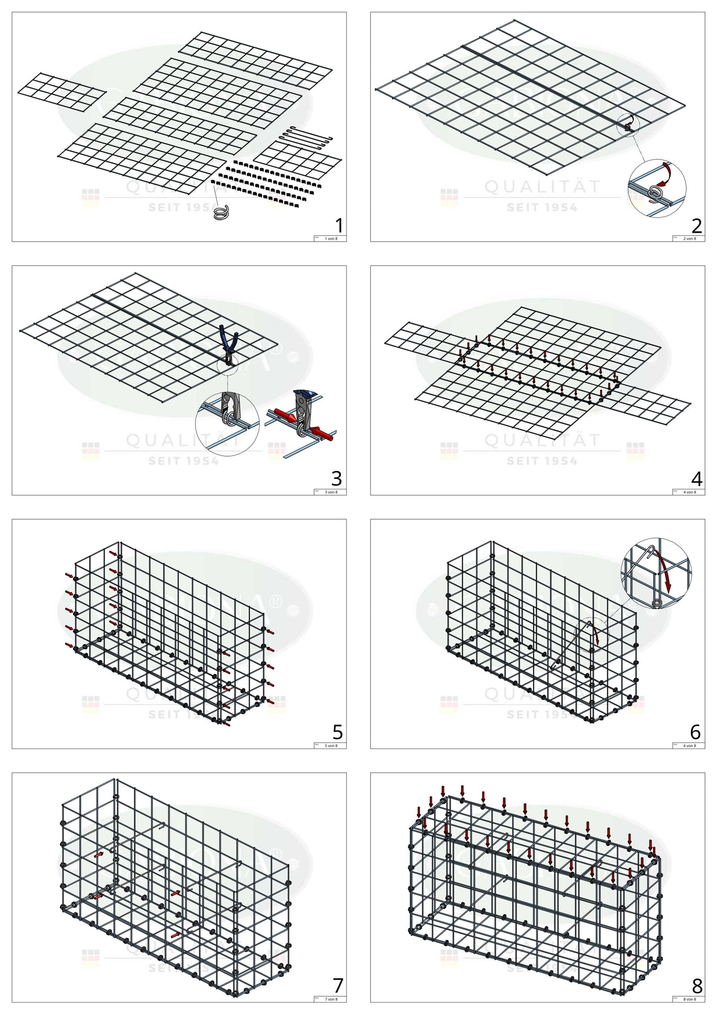 Gabion 100 cm x 60 cm x 30 cm (L x H x D), maskstorlek 10 x 10 cm, spiralring
