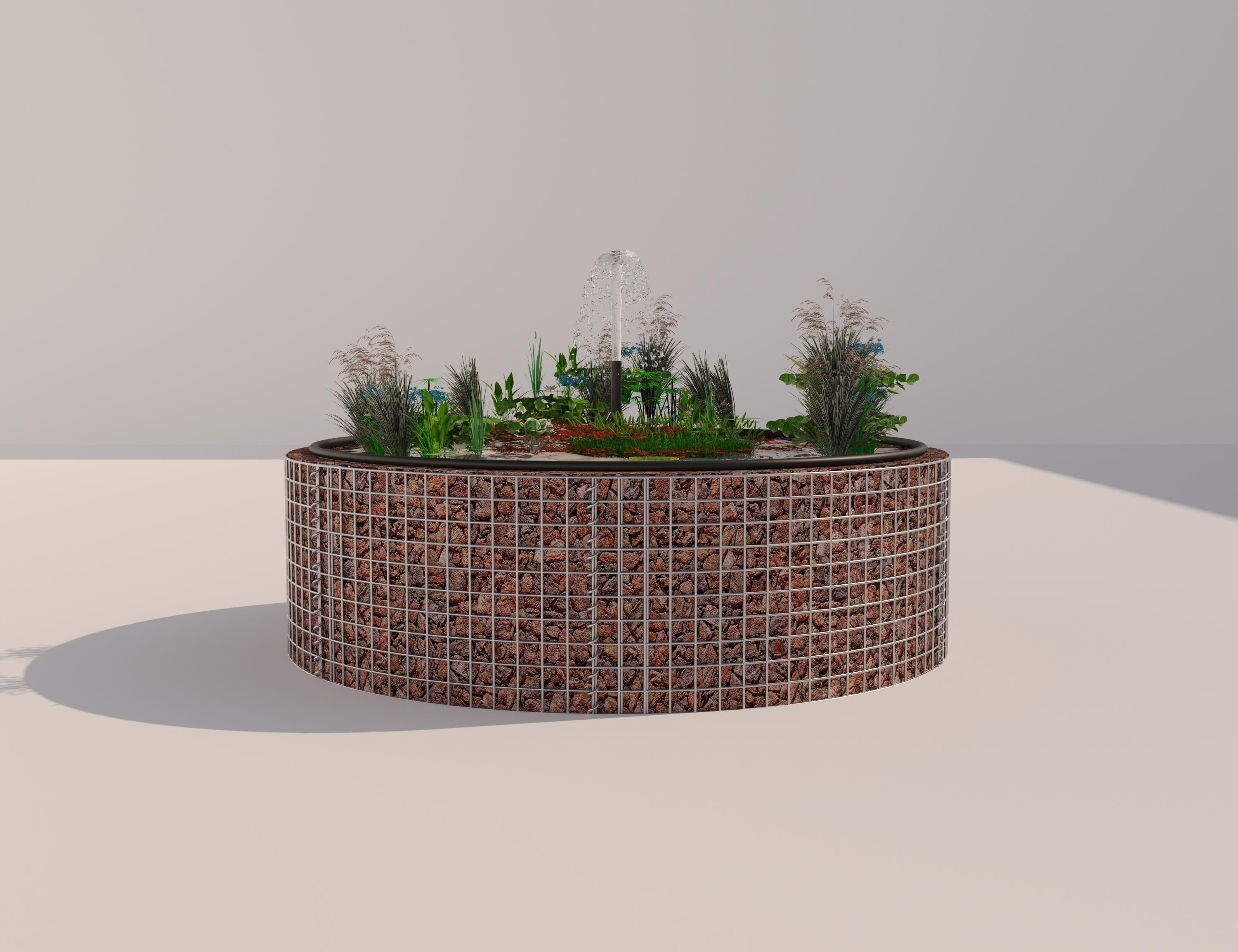 Gabionupphöjd damm, rund, ytterdiameter 172 cm, höjd 50 cm, maskstorlek 5 x 5 cm, väggtjocklek 15 cm