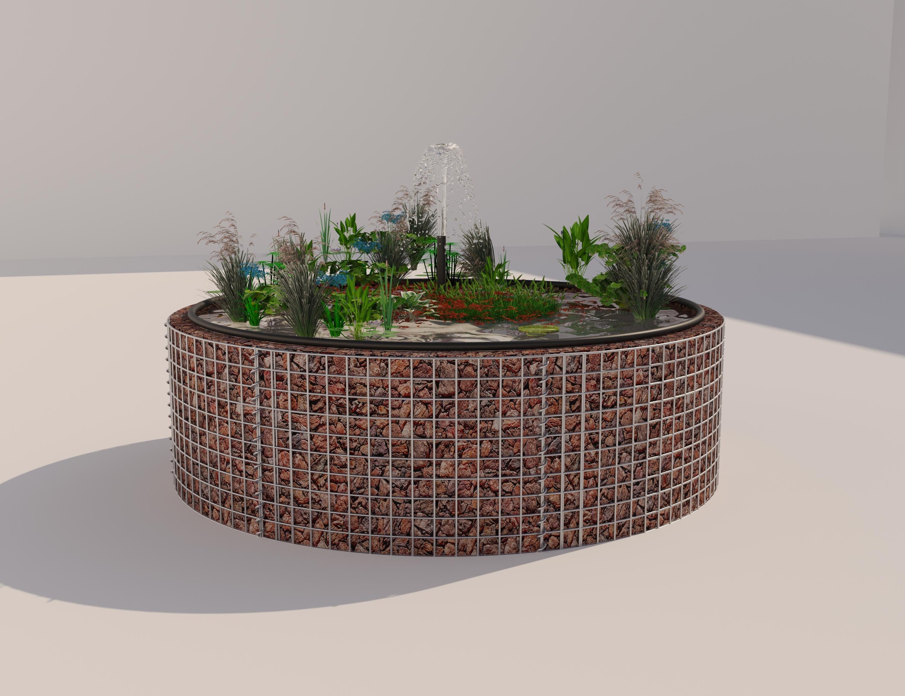 Gabionupphöjd damm, rund, ytterdiameter 172 cm, höjd 50 cm, maskstorlek 5 x 5 cm, väggtjocklek 15 cm