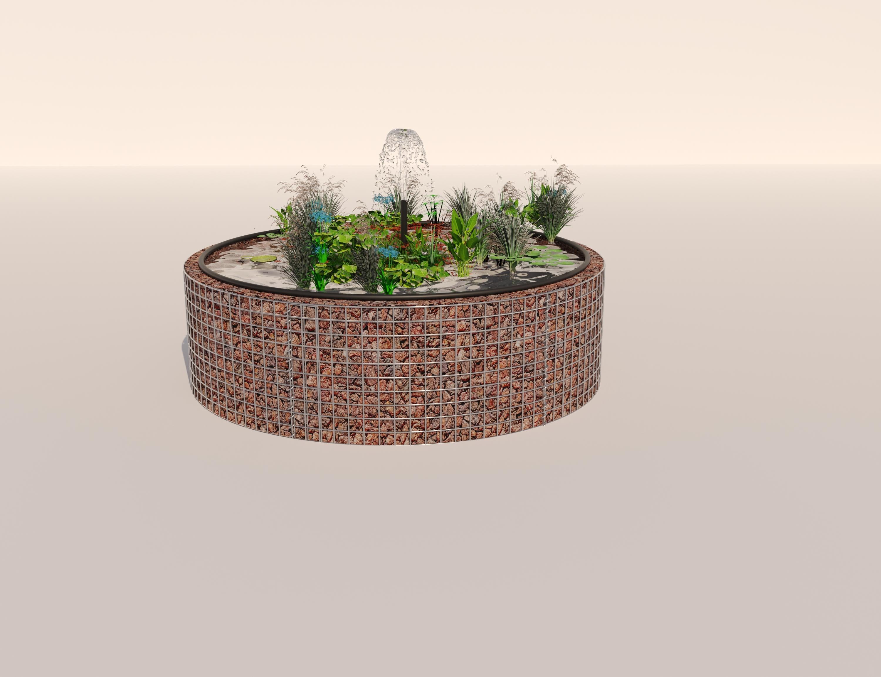 Gabionupphöjd damm, rund, ytterdiameter 172 cm, höjd 50 cm, maskstorlek 5 x 5 cm, väggtjocklek 15 cm